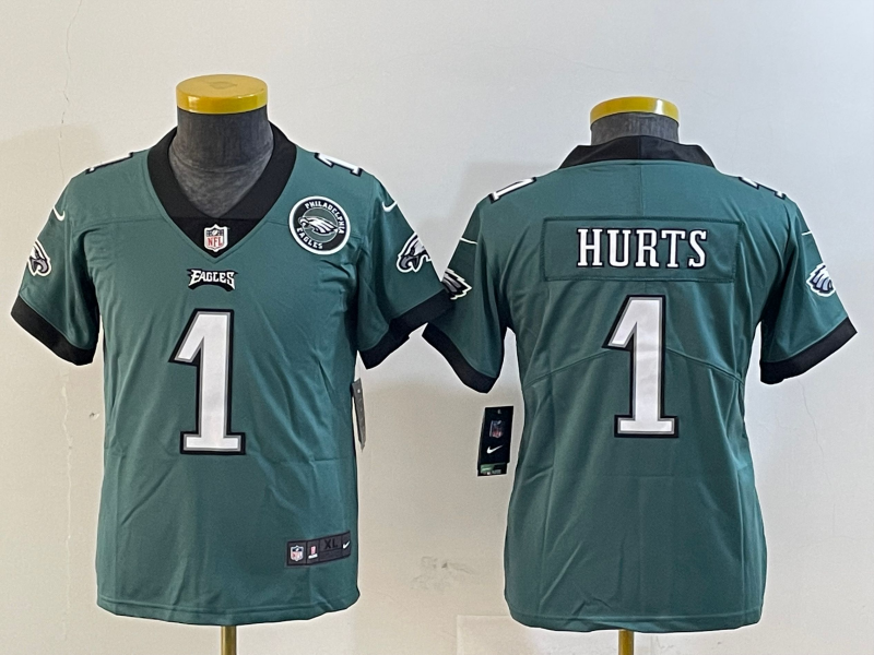 Youth 2025 Philadelphia Eagles #1 Hurts green Nike NFL jersey style 9